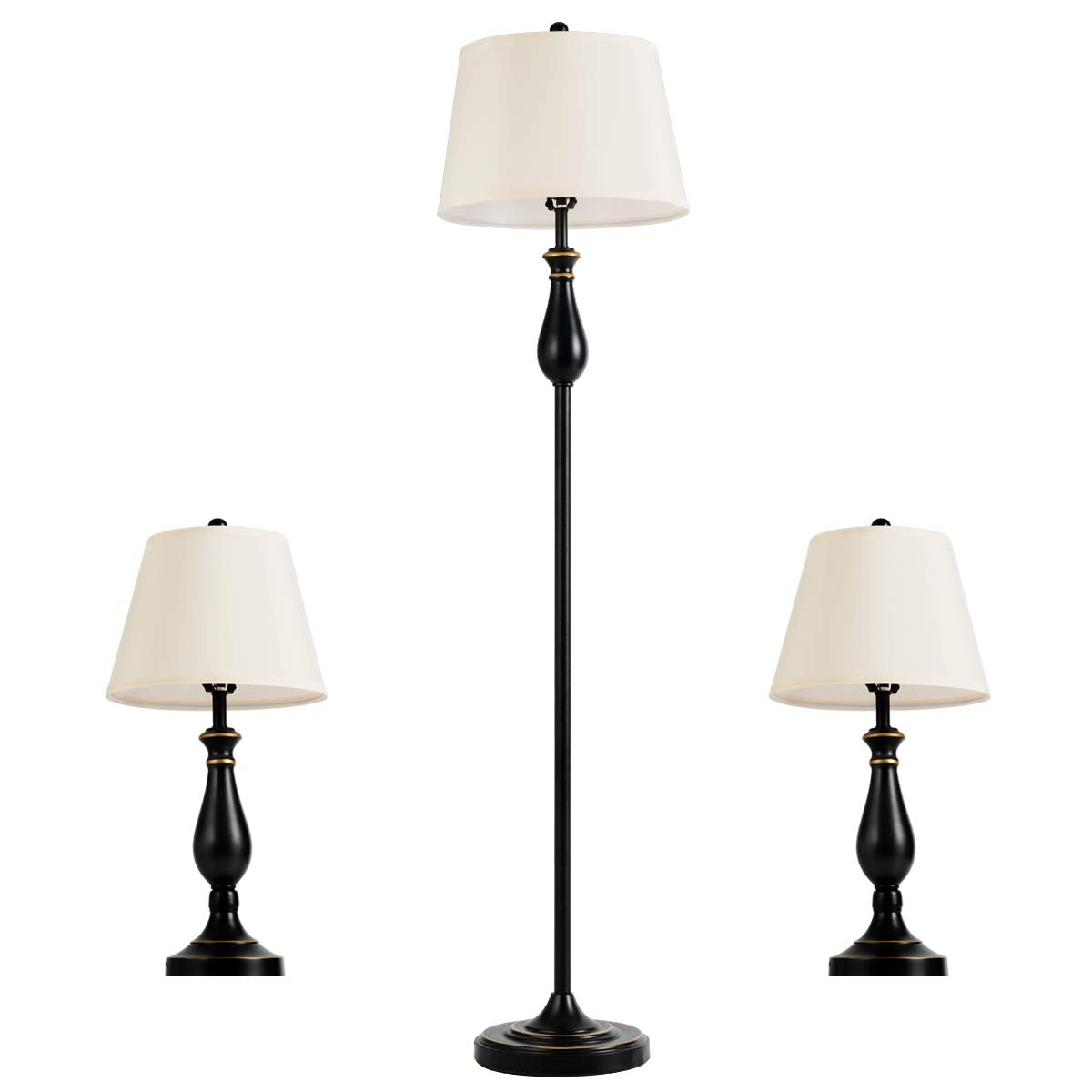 Tangkula 3 Piece Vintage Style Metal Table and Floor Lamp Set